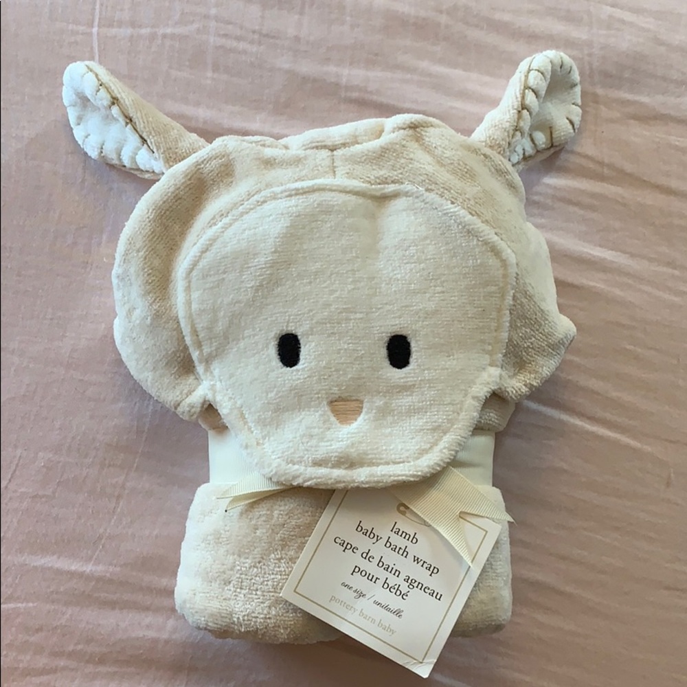 NWT Pottery Barn Baby lamb bath towel wrap
